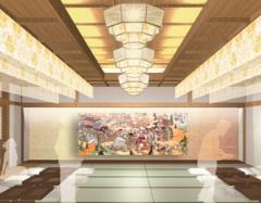 愛媛の伝統工芸で装飾した別館休憩室。湯上がりのお茶菓子も愛媛らしさを。