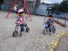 園庭で遊ぶ幼児の写真