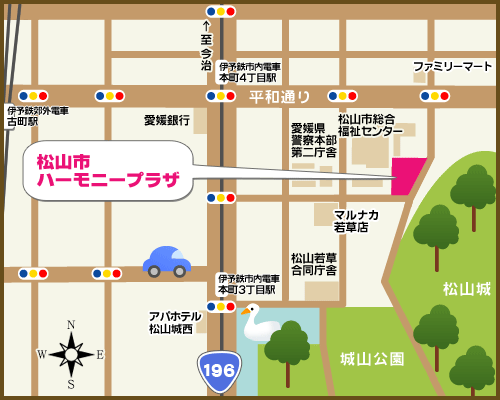 松山市ハーモニープラザの地図です。