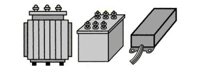 イラスト：トランス、コンデンサ、安定器