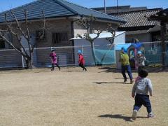 芝生の上で遊んでいる子どもたちの写真