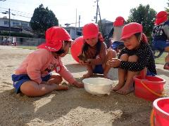 4歳児が土団子を作っている様子