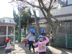 園庭で遊んでいる写真