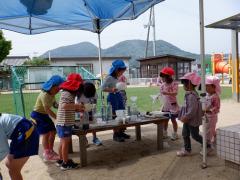 色水遊びをしている子どもたちの写真