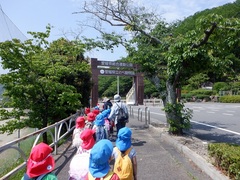 動物園まで歩く幼児の写真