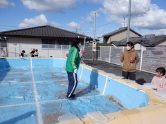 氷を触る幼児の写真