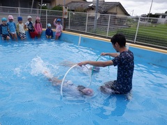 プールで遊ぶ幼児の写真