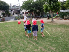 トンボ取りをする幼児の写真