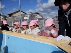 氷遊びをする幼児の写真