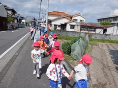 公園に園外保育に出掛けている幼児の写真