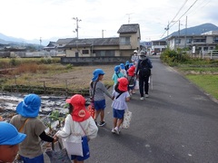 園外を歩く幼児の写真