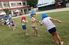 綱引きをする幼児