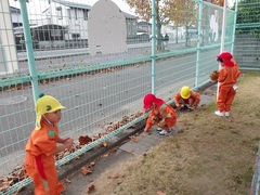 園庭で遊ぶ幼児の写真