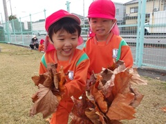 園庭で遊ぶ幼児の写真