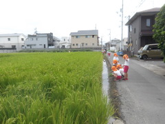 かかしを立てる様子