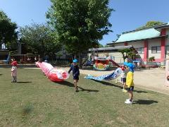 芝生を泳ぐこいのぼり