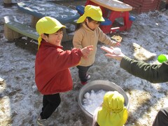 雪遊びを楽しむ子どもの写真