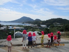 高戸山から景色を眺める子どもたちの写真