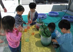 色水遊びをしてる写真