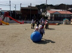 大玉転がしをしているところ