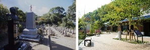 左がロシア人墓地、右が一草庵（いっそうあん）の写真です