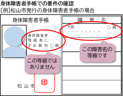 身体障害者手帳での要件の確認の図