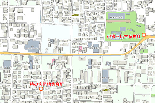 椿の宮団地集会所・伊豫豆比古命神社付近図