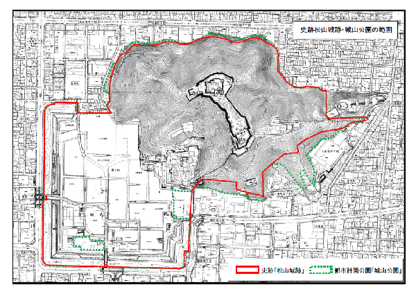 史跡指定範囲と都市公園範囲